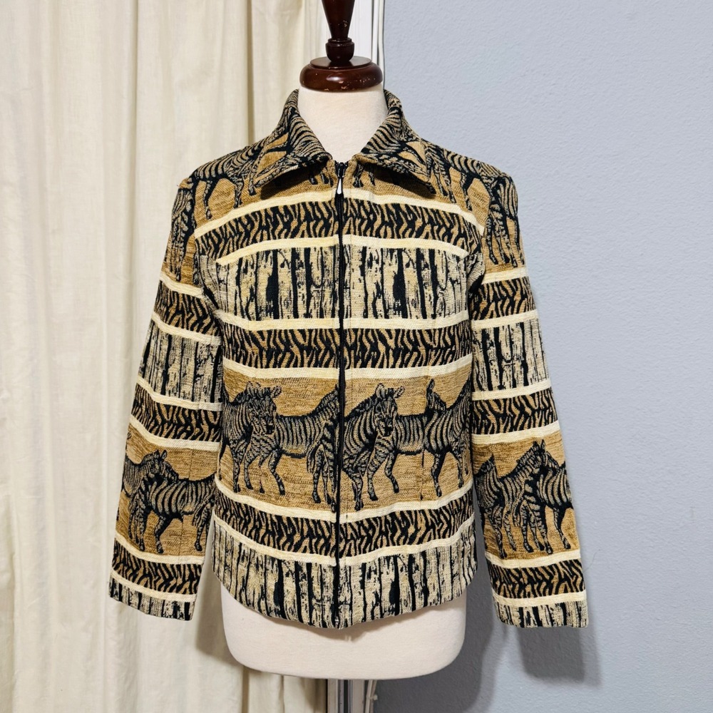 Drapers & Damon's‎ Zebra Print Tapestry Zip Front Lined Artsy Jacket Women's M